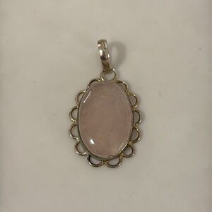 Vintage Pink jadeite silver Pendant  2" x 1"